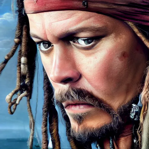 Prompt: hyperrealstic mixed media image of matt damon as captain jack sparrow, stunning 3 d render inspired art by istvan sandorfi and greg rutkowski, perfect facial symmetry, realistic, highly detailed attributes and atmosphere, dim volumetric cinematic lighting, 8 k octane extremely hyper - detailed render, post - processing, masterpiece