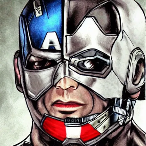 Prompt: Captain America as a cyborg