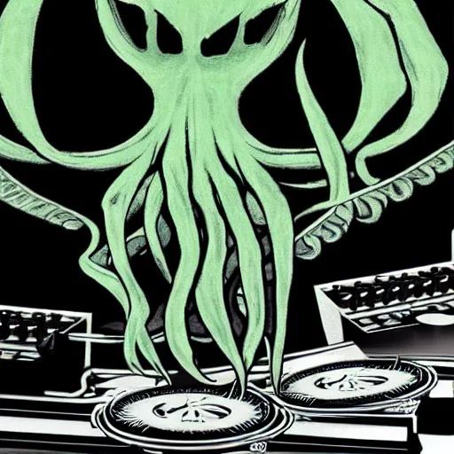 Image similar to cthulhu on the dj decks