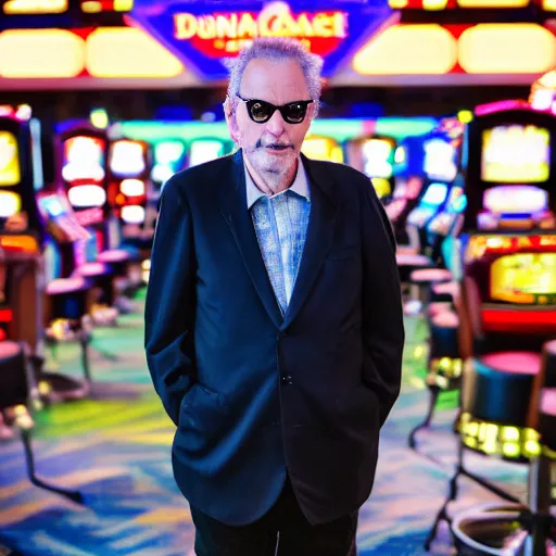 Image similar to Donald Fagen at a casino, XF IQ4, f/1.4, ISO 200, 1/160s, 8K, RAW, unedited, symmetrical balance, in-frame, Facial Retouch