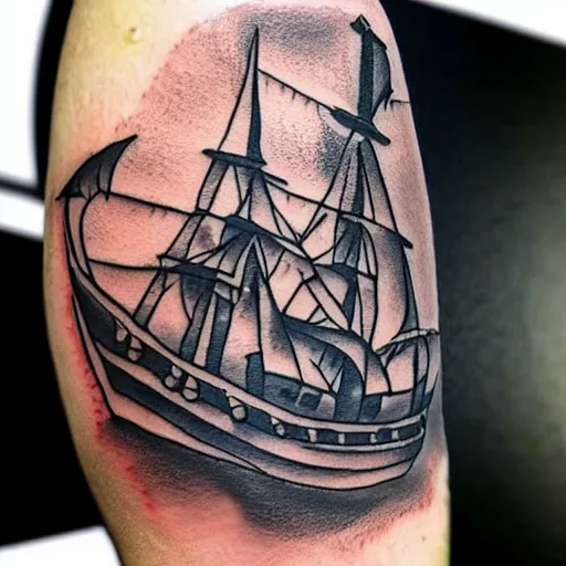 Prompt: A pirate ship tattoo design in the design of Dmitriy Samohin