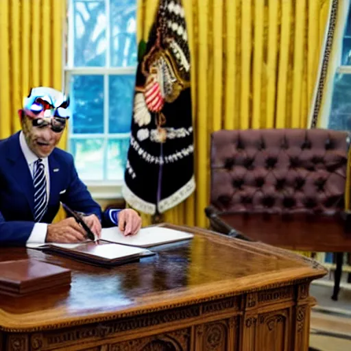 Prompt: president Biden signed executive order to forgive all student loans in the oval office