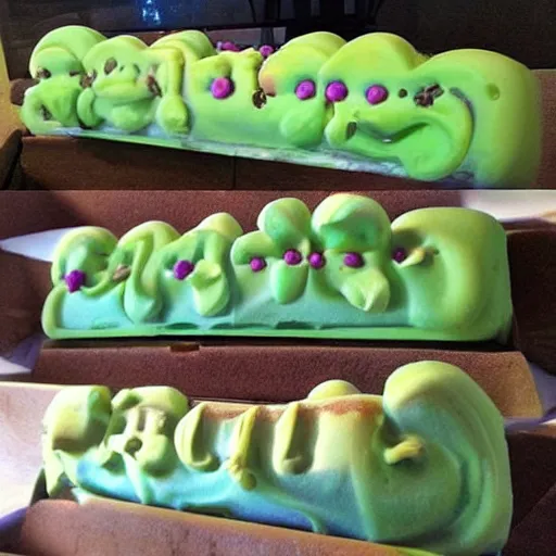 Prompt: ice cream bar that looks like Shrek