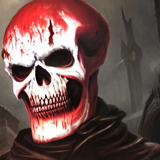 Image similar to Red Skull, Bloodborne boss, matte painting, detailed, Bloodborne, oil on canvas