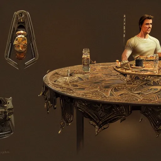 Image similar to Tom Cruise as a table, high resolution fantasy concept art, realistic, intricate details, soft lighting