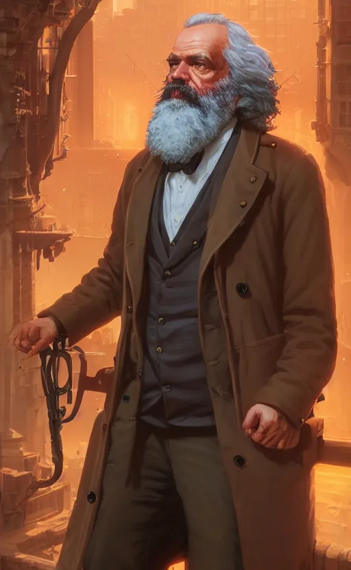 Image similar to highly detailed portrait of karl marx in gta v, stephen bliss, unreal engine, fantasy art by greg rutkowski, loish, rhads, ferdinand knab, makoto shinkai and lois van baarle, ilya kuvshinov, rossdraws, tom bagshaw, global illumination, radiant light, detailed and intricate environment