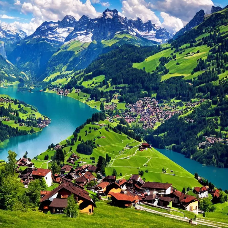 Prompt: Incredible beautiful landscape of Switzerland, stunning.