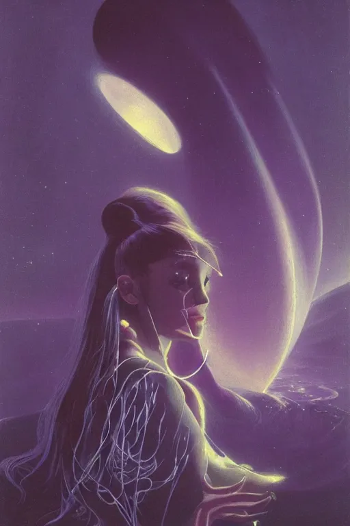 Prompt: ariana grande, art by bruce pennington, trending on artstation, bioluminescence closeup view illustrator, american romanticism, very very elegant, 4 k hd, bauhaus