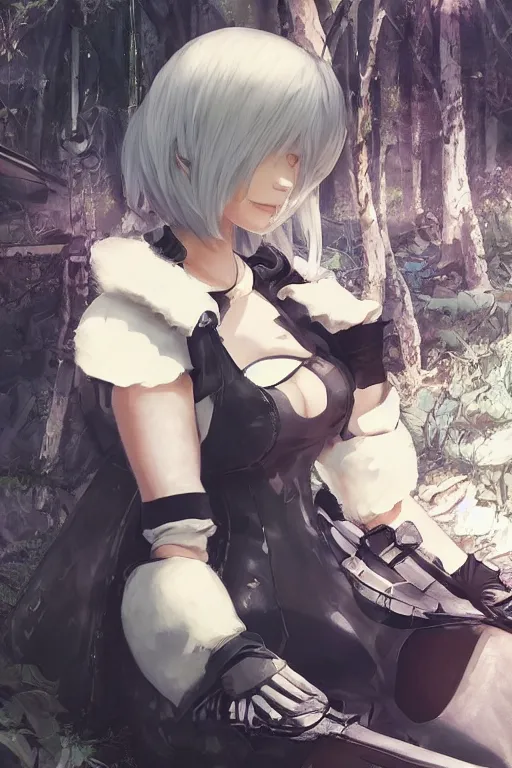 anime, anime girl, fan art, 2B (Nier: Automata) background hd