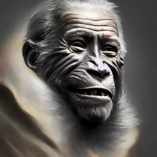 Image similar to Very funny Joe Biden looking like an old monkey, colorful painting on grey scale face, powerful , magic, thunders, dramatic lighting, intricate, wild, highly detailed, digital painting, artstation, concept art, smooth, sharp focus, illustration, art by artgerm and greg rutkowski and alphonse mucha, footage