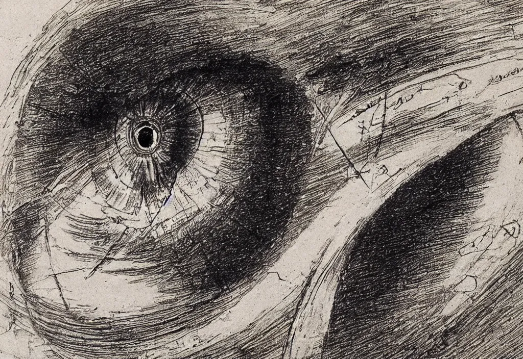 Image similar to very detailed sketch of a cosmic mystic eye by leonardo davinci