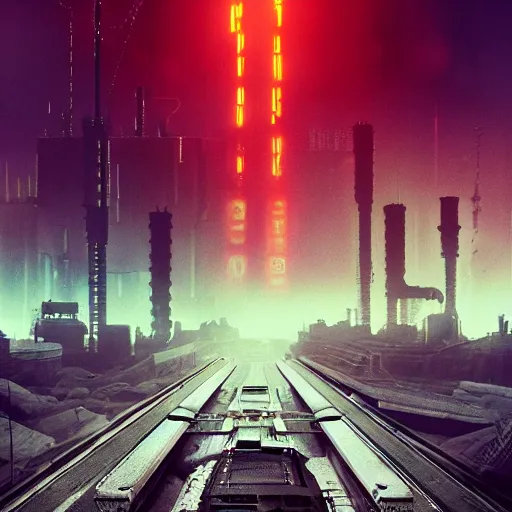 Prompt: mega industrial landscape with atmosphere like blade runner 2049