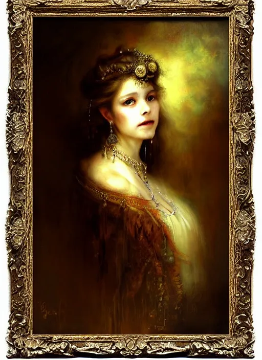 Prompt: baroque princess portrait. by casey baugh, by rembrandt, mandelbulb 3 d, carnation