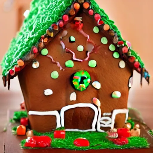 Prompt: a two story gingerbread house for gnome cats