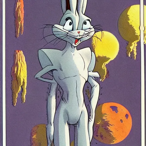 Image similar to Bugs Bunny. concept art by James Gurney and Mœbius.