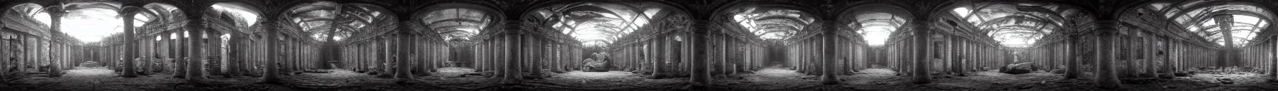 Image similar to photo of an immersive forgotten panopticon well, with columns and destroyed cybernetics from an ancient civilization, photorealistic, higly detailed dark, 3 6 0 picture, panorama, 3 5 mm slide, trending on flickr, in the style of, by francesca woodman, zachary corzine, zhelong xu, greg rutkowski and anders zorn