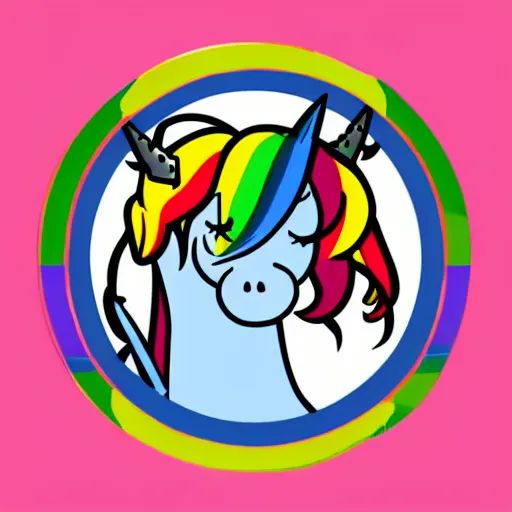 Image similar to Rainbow Pirate Unicorn profile picture for social media sites. Limited palette, crisp vector line