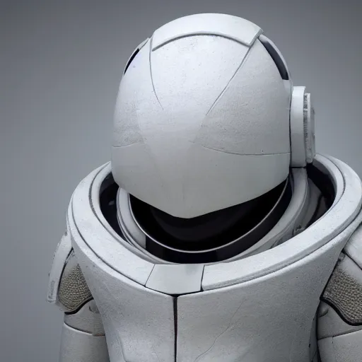 Image similar to portrait photography of a white futuristic space suit armor, in an alien planet, ultra detail, high detail, 8 k, octane render