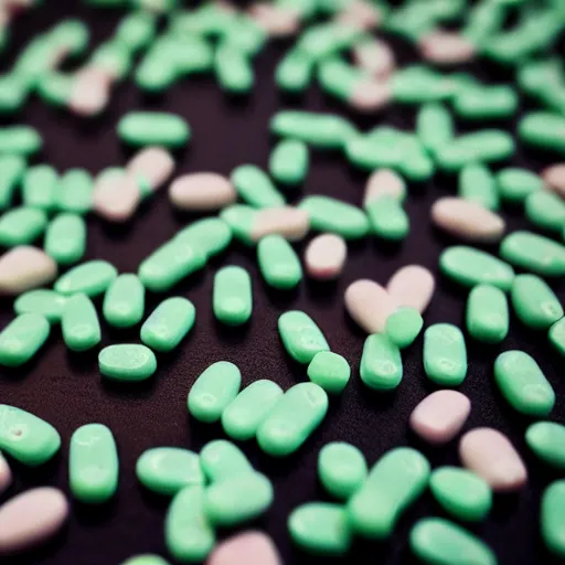 Prompt: a human heart made out of tic tacs, photography, depth of field,