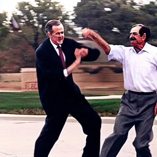 Image similar to George H.W. Bush punches Saddam Hussein, historical photo