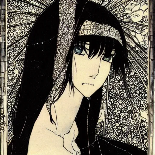 Image similar to anime girl, artwork by Harry Clarke, highly detailed, anime, manga