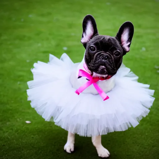 Image similar to a french bulldog ballet dancer in a tutu