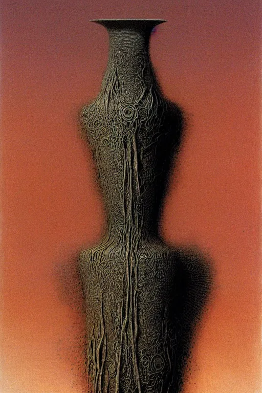 Image similar to symmetric vase, with detailed texture front view by luis royo and wayne barlowe, beksinski