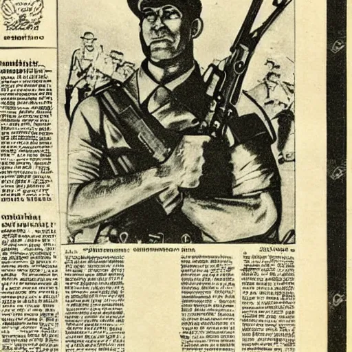 Image similar to soviet newspaper with photo of shrek as soviet sniper of red army, with rifle, ww 2, portrait