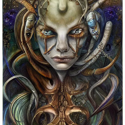 Image similar to detailed and sharp portrait of scorpio artistic zodiac artwork, mystic style, detailed, 8 k, detailed, symmetrical, by brian froud