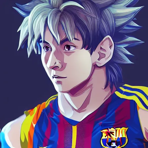 Image similar to lionel messi as a fantasy art character, studio ghibli, dragon ball, highly detailed, artstation, WLOP