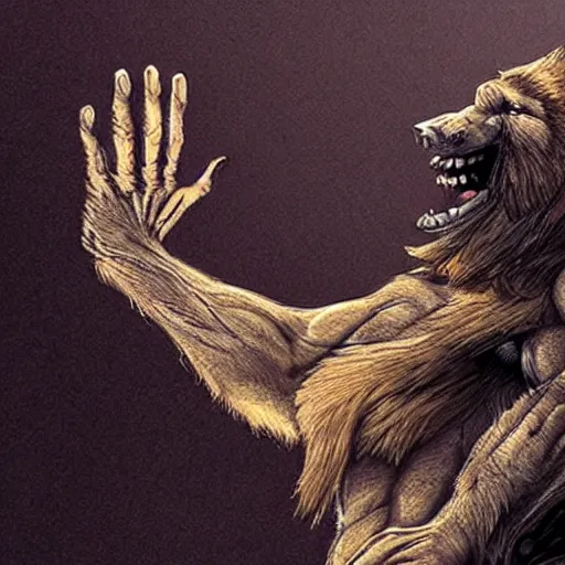 Image similar to a werewolf extending out his hand