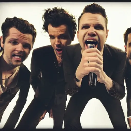 Prompt: a picture of the band the killers singing Mr. Brightside.