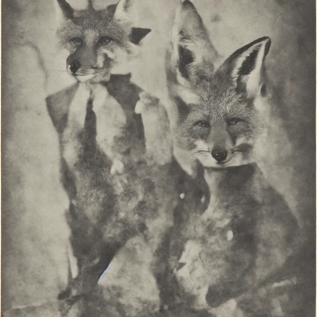 Image similar to anthropomorphic fox ww 1 veteran, anthro, furry, 1 9 2 0 s photograph