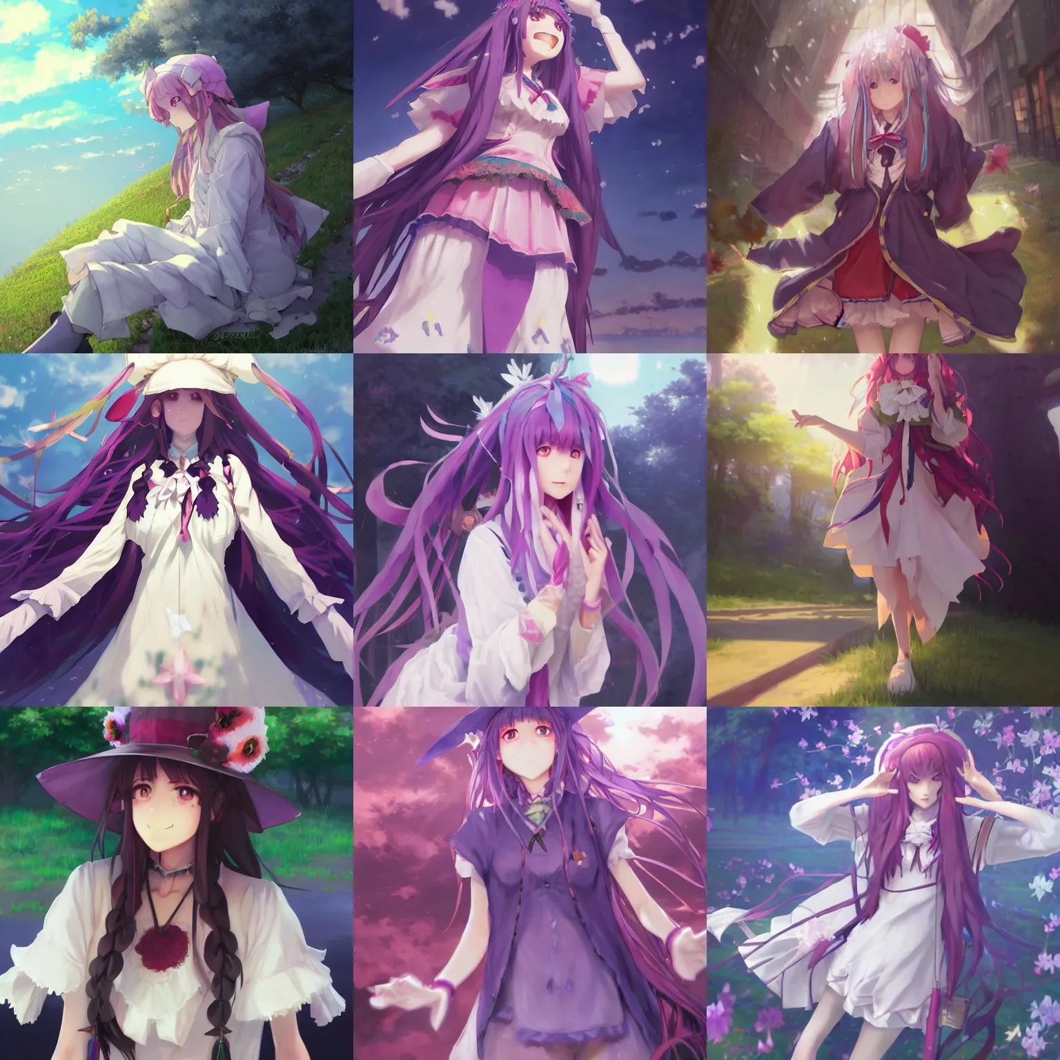 Prompt: pixiv artwork of patchouli knowledge from touhou project, patchouli knowledge touhou artwork by greg rutkowski makoto shinkai key art kyoto animation