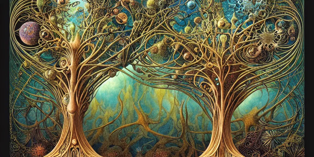 Image similar to tree of life by roger dean and andrew ferez, art forms of nature by ernst haeckel, divine chaos engine, symbolist, visionary, art nouveau, botanical fractal structures, organic, detailed, realistic, surreality