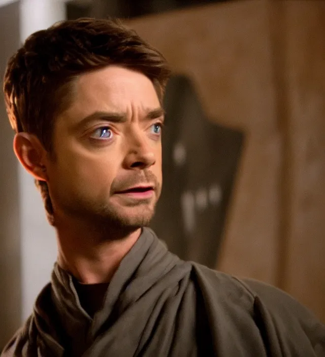 Image similar to topher grace in star wars, movie still frame, hd, remastered, film grain, cinematic lighting