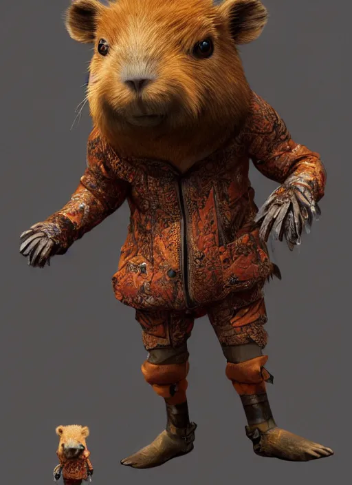 Image similar to detailed full body concept art illustration oil painting of an anthropomorphic capybara as a POP figurine in full intricate clothing, biomutant, dystopian, ultra detailed, digital art, octane render