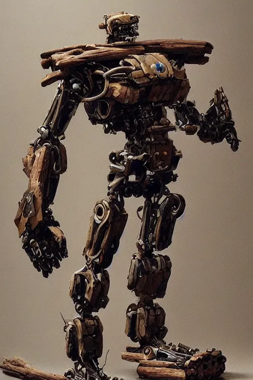 Prompt: robot made out of driftwood by Frank Frazetta, detailed, epic, intricate artstation