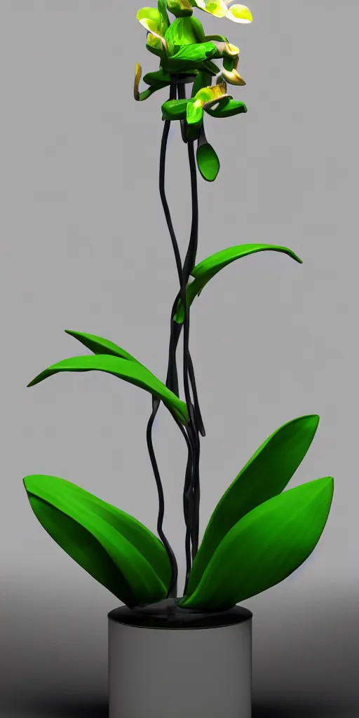 Image similar to 3 d render of an orchid sculpture, chrometype, liquid metal, neotribal, raytraced, volumetric lightning, 8 k, innate studio