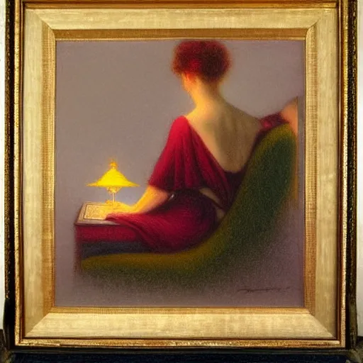 Prompt: woman using her laptop :: by Delphin Enjolras :: pastel on paper