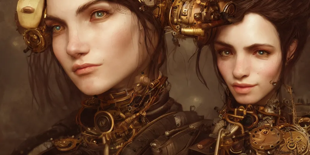 Image similar to steampunk portrait, au naturel, hyper detailed, digital art, trending in artstation, cinematic lighting, studio quality, smooth render, unreal engine 5 rendered, octane rendered, art style by klimt and nixeu and ian sprigger and wlop and krenz cushart.