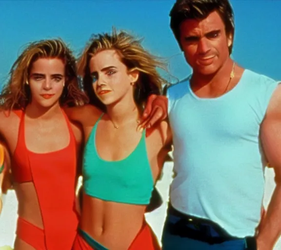 Prompt: color still shot of emma watson on baywatch 1 9 8 9 tv show