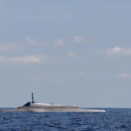 Image similar to military submarine flying above surface of an ocean