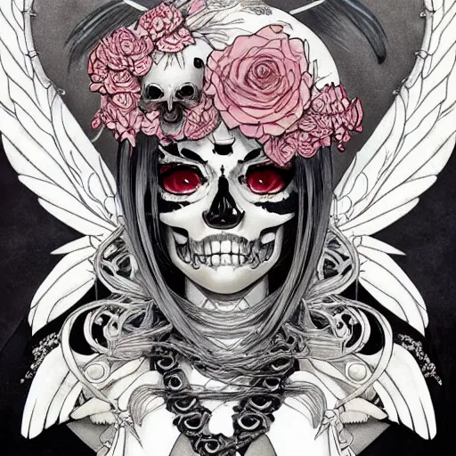 Prompt: anime manga skull portrait young woman skeleton, akira, angels, intricate, elegant, highly detailed, digital art, ffffound, art by JC Leyendecker and sachin teng
