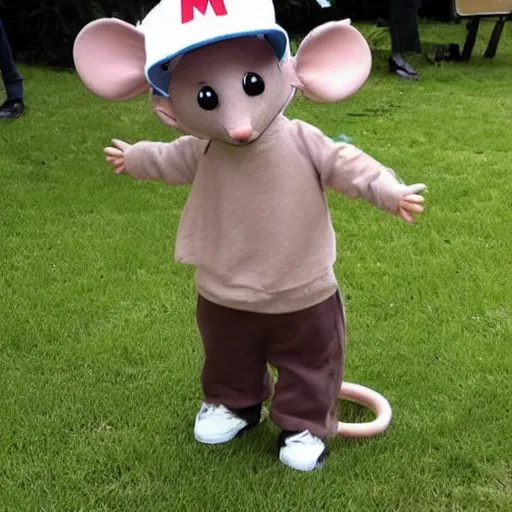 Prompt: a small mouse dressed as a rapper that goes by mc mouse