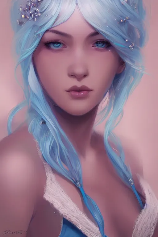 Image similar to teen girl, light blue white hair, gorgeous, amazing, elegant, intricate, ocean, highly detailed, digital painting, artstation, concept art, sharp focus, illustration, art by Ross tran