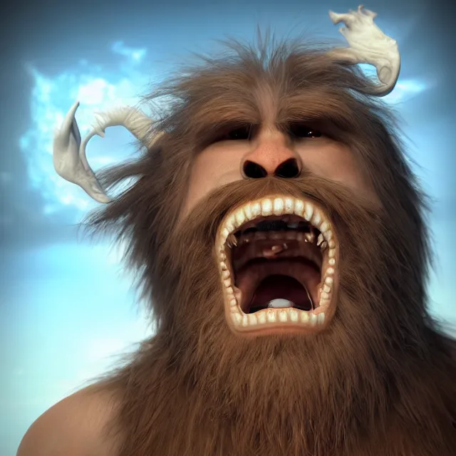 Image similar to perfectly centered portrait, happy hairy monster, candid photography, by anne stokes, highly detailed, unreal engine 5