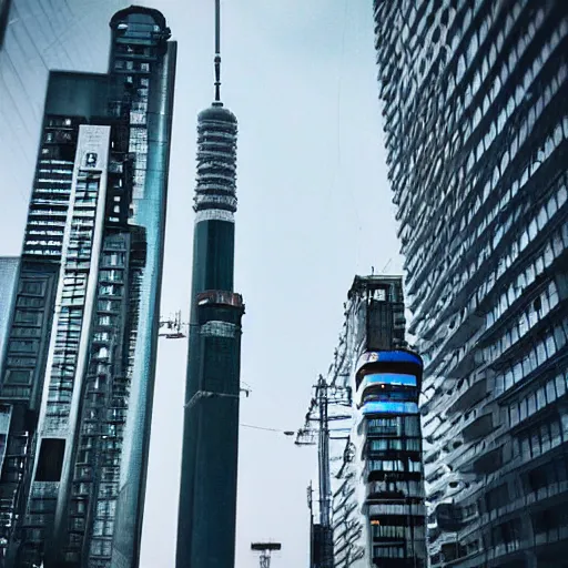 Prompt: “establishing shot of an isolated arasaka tower in Neo-Tokyo. Taller than any other building nearby. 2077 Akira. Photo taken in the style of Denis Villeneuve 8k”