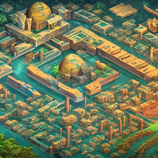 Prompt: a hyper detailed isometric aerial vector view of an ancient kingdom by madmaraca, concept art, level design, highly detailed, 8k wallpaper