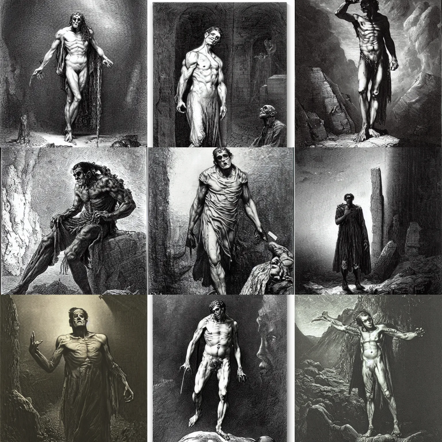 Prompt: frankenstein by gustave dore